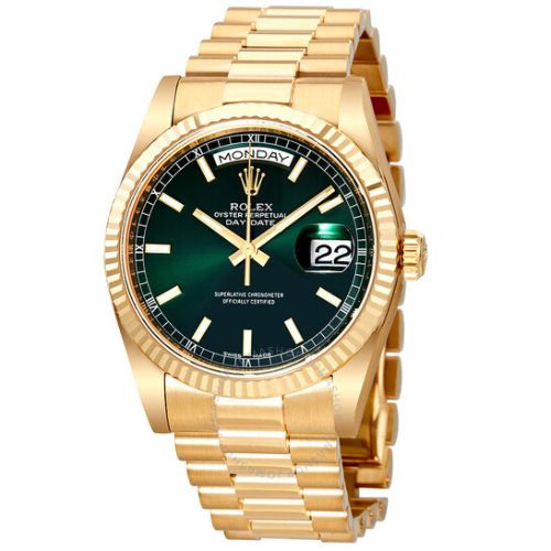 Rolex Day-Rolex Date Yellow Gold Green Dial Swiss Made - Code: SW072