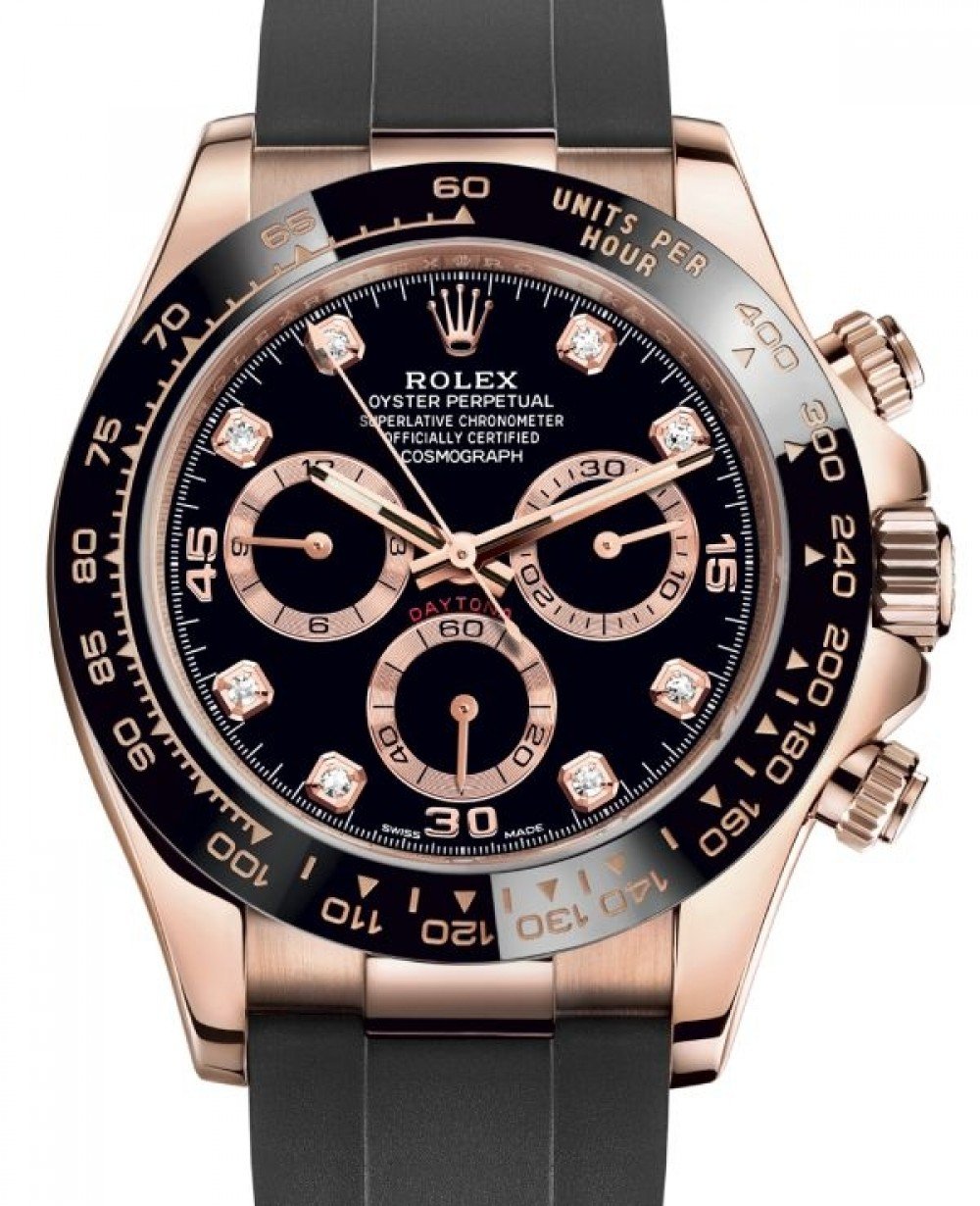 Daytona Chronograph Rose gold Diamond Black Dial Strap Swiss 6A- Code: VSF175