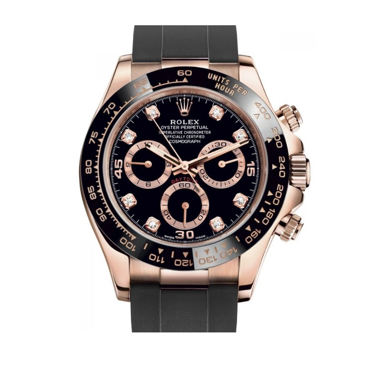 Daytona Chronograph Rose gold Diamond Black Dial Strap Swiss 6A- Code: VSF175